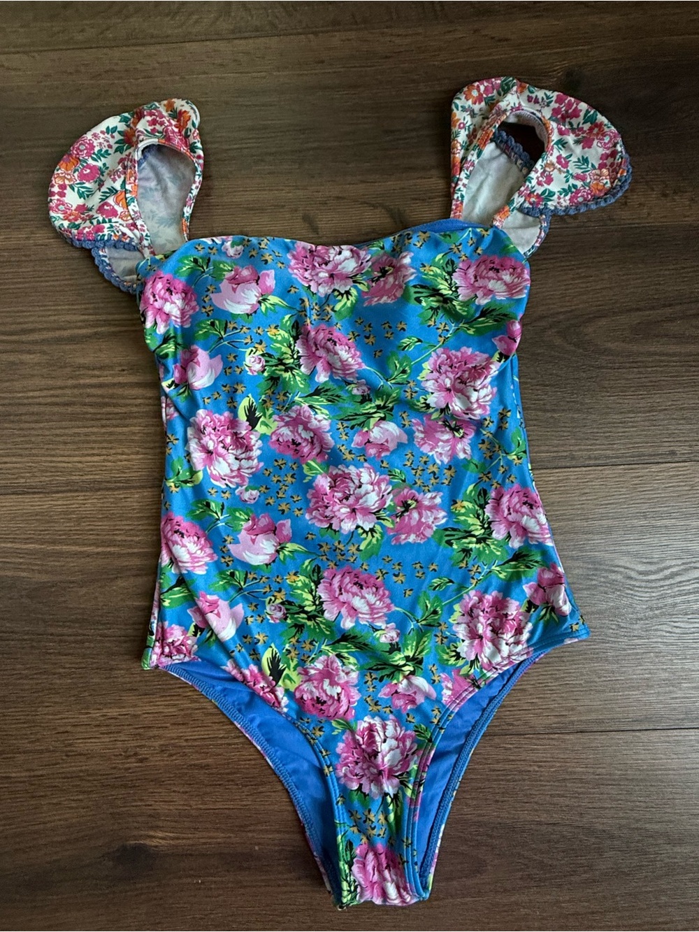 Cia.Maritima Blue Floral Puff Sleeve One Piece Swimsuit XS/S